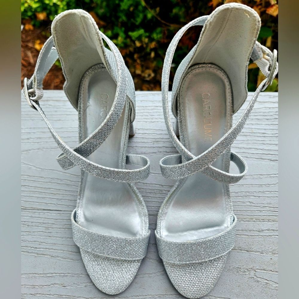silver glitter chunk heel pump sandals size 8 new no box - Picture 15 of 15